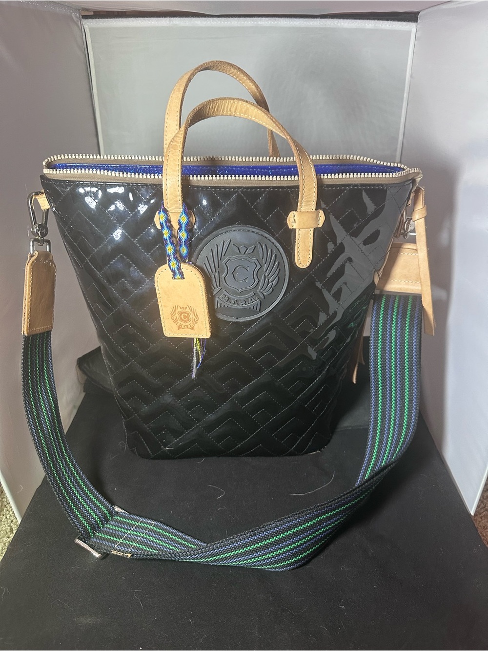 Consuela Ink Sling Black Patent Quilted Tote Crossbody Bag